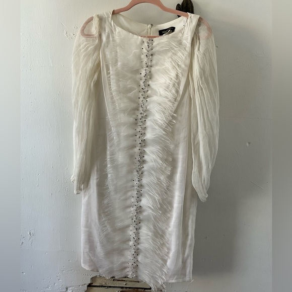 Vintage Tadashi Shoji Feather Sequin Dress - Picture 1 of 5